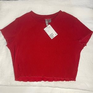 H&M Red Ribbed Cropped Top - Medium